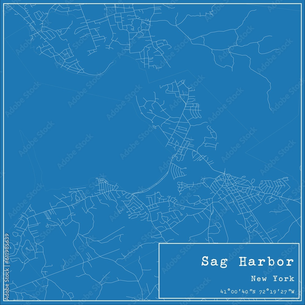 Blueprint US city map of Sag Harbor, New York.