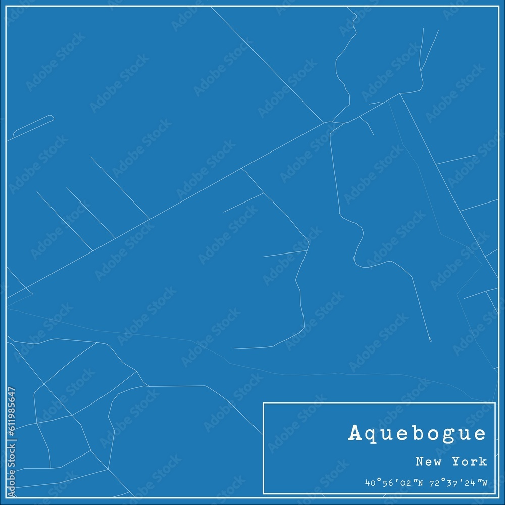 Blueprint US city map of Aquebogue, New York.