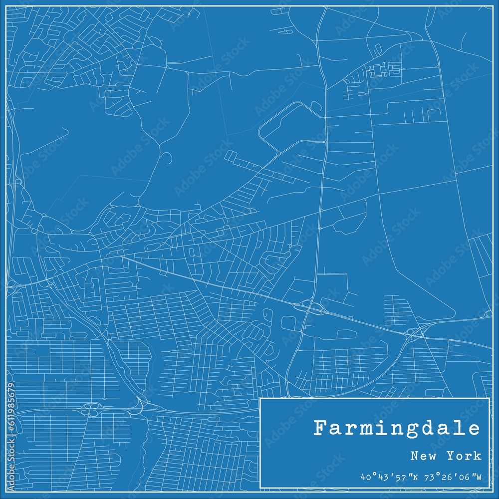 Blueprint US city map of Farmingdale, New York.