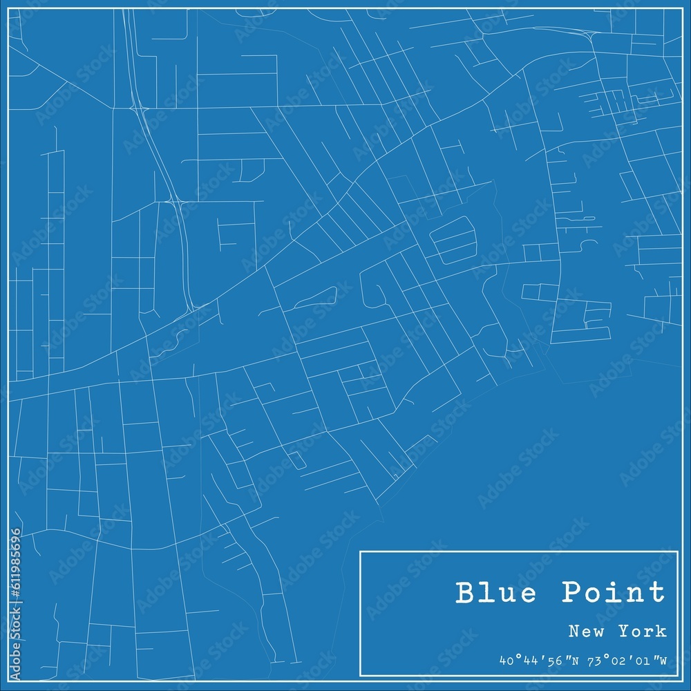 Blueprint US city map of Blue Point, New York.