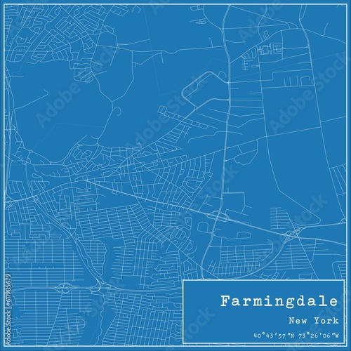 Blueprint US city map of Farmingdale, New York.