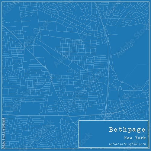 Blueprint US city map of Bethpage, New York.