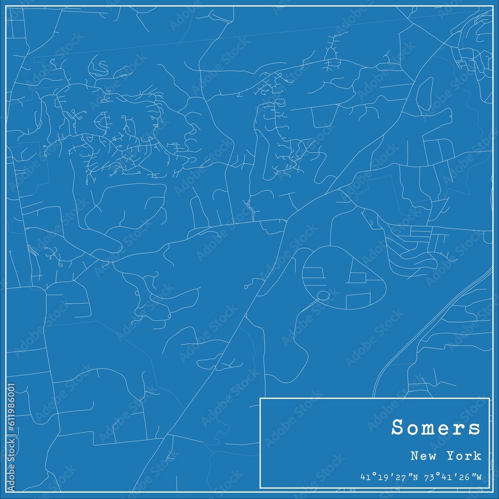 Blueprint US city map of Somers, New York.