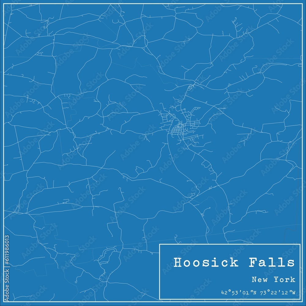 Blueprint US city map of Hoosick Falls, New York.