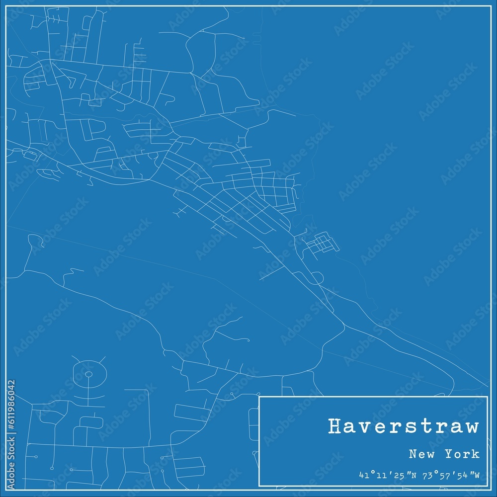 Blueprint US city map of Haverstraw, New York.