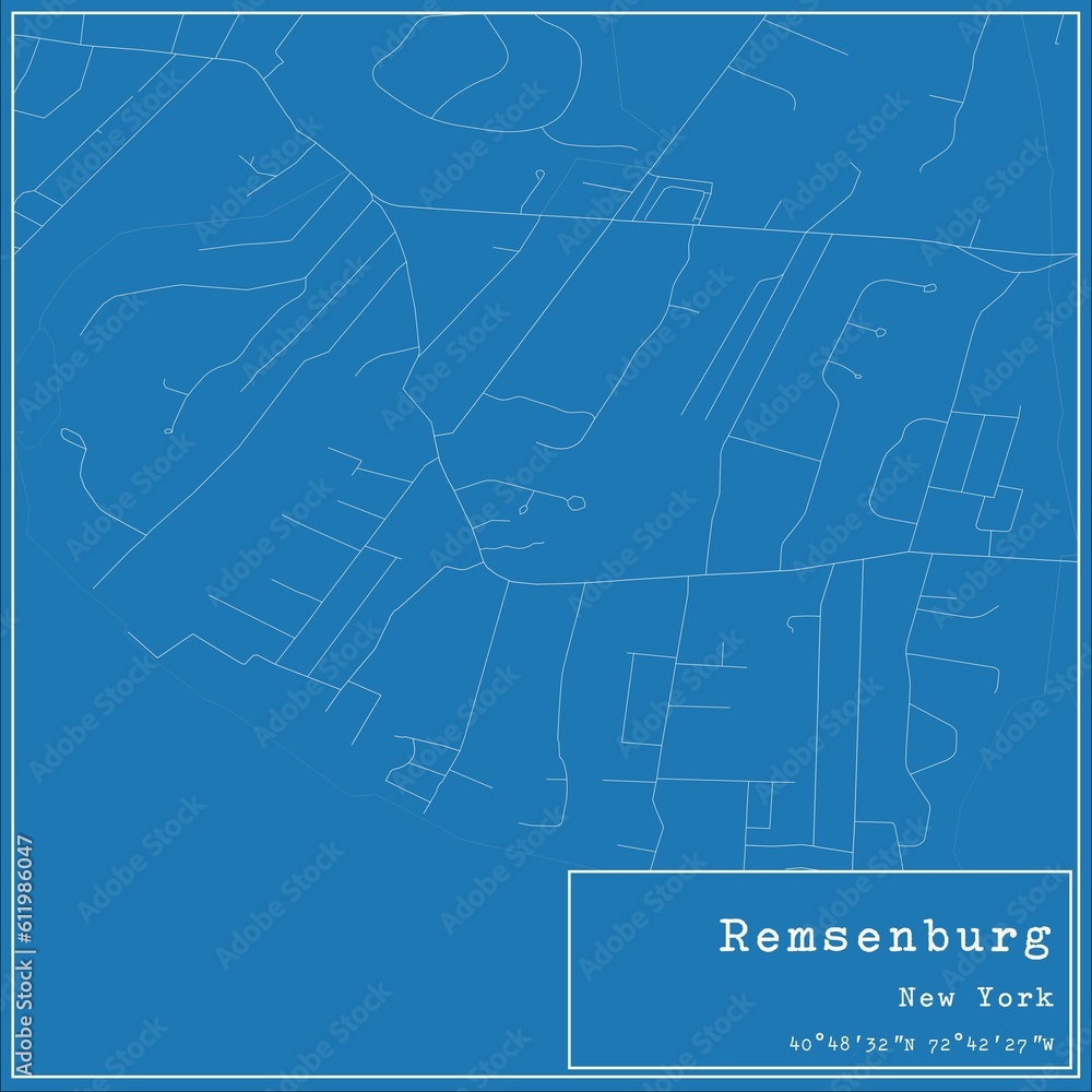 Blueprint US city map of Remsenburg, New York.