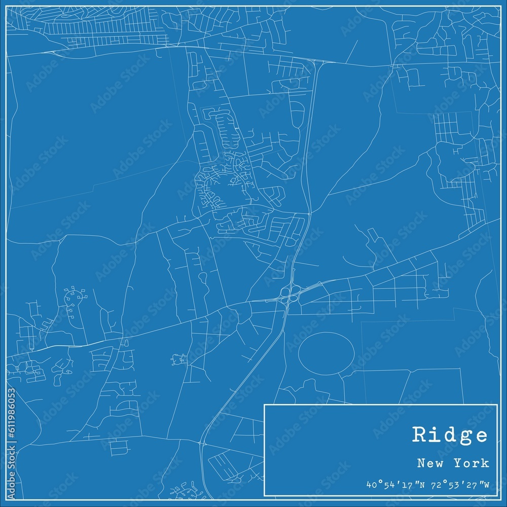 Blueprint US city map of Ridge, New York.