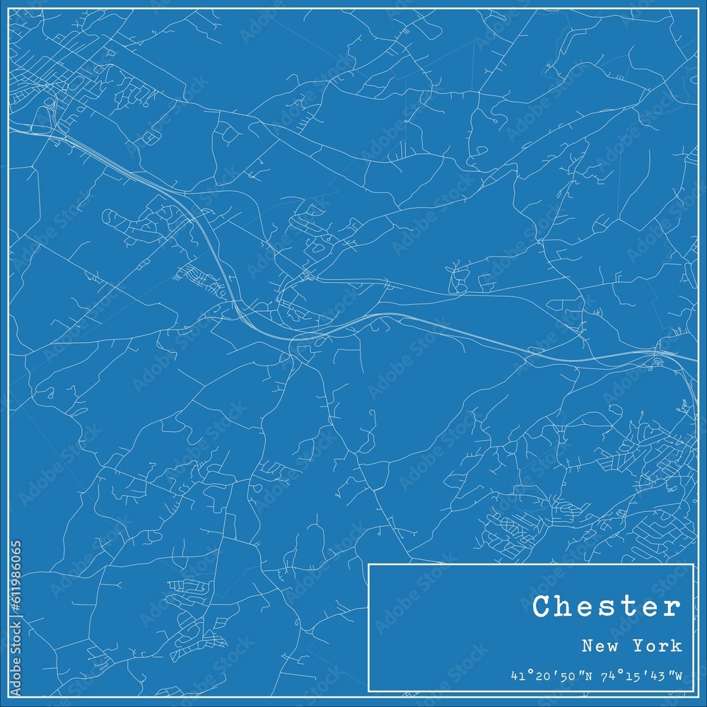 Blueprint US city map of Chester, New York.