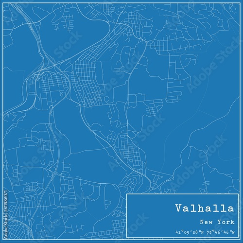 Blueprint US city map of Valhalla, New York.