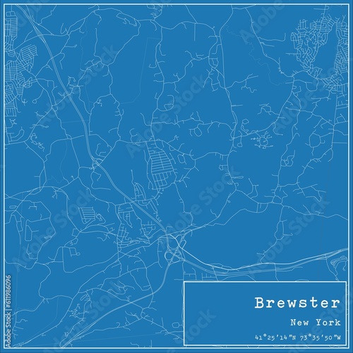 Blueprint US city map of Brewster, New York.