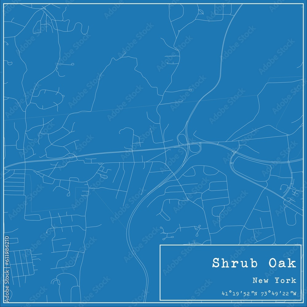 Blueprint US city map of Shrub Oak, New York.