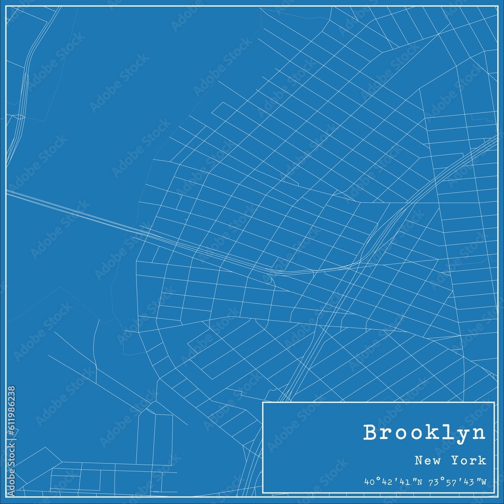 Blueprint US city map of Brooklyn, New York.