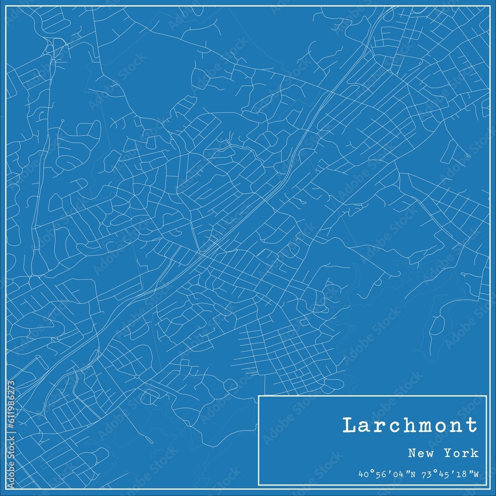Blueprint US city map of Larchmont, New York.