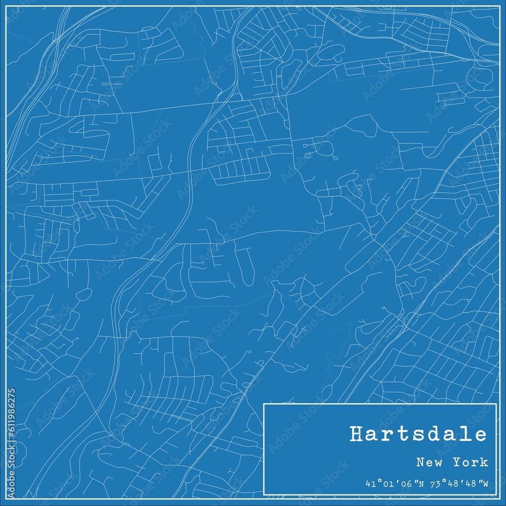 Blueprint US city map of Hartsdale, New York.