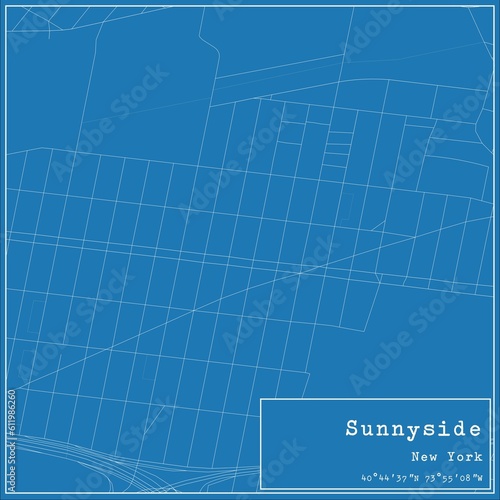 Blueprint US city map of Sunnyside, New York.