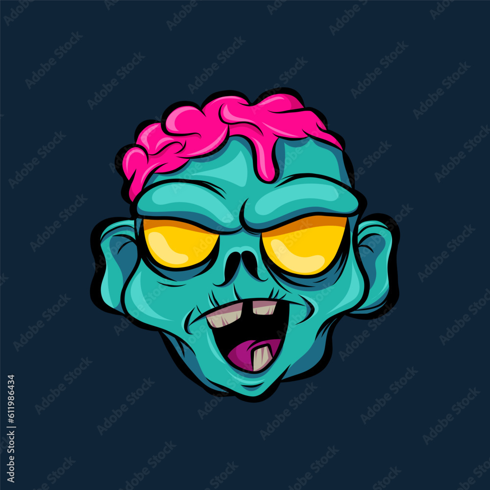 Cartoon zomby. Design for print, sticker, party decoration, logo, emblem, magazine prints or journal article, t-shirt design, poster. Vector illustration of Halloween cool monster Cartoon zomby. Design for print, sticker, party decoration, logo, emblem, magazine prints or journal article, t-shirt design, poster. Vector illustration of Halloween cool monster