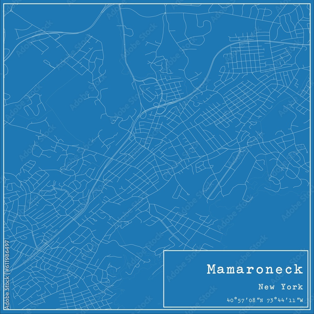 Blueprint US city map of Mamaroneck, New York.