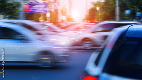 motion blurred image of traffic in the city