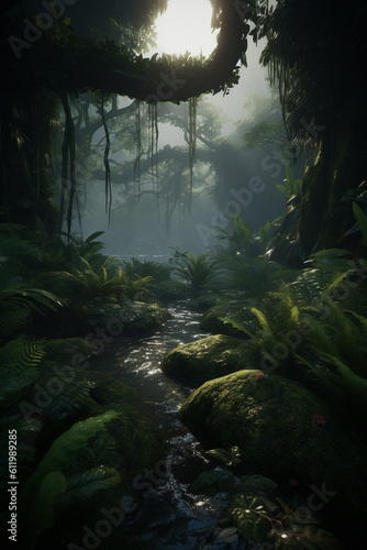 Creek in the rainforest generative AI