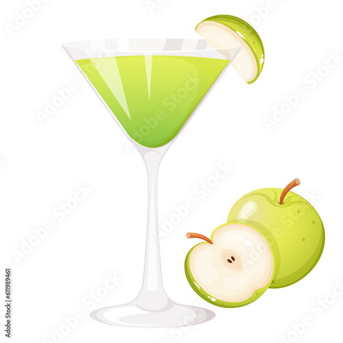 Apple martini alcoholic cocktail isolated on white background.
