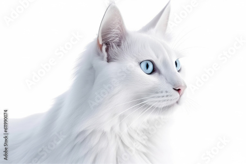 Amazing portrait of white cat with blue eyes. Blue-eyes pure white cat isolated on background. Generative Ai. photo