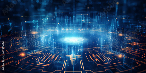 Digital transformation conceptual for next generation technology era, dark blue gradient background Generative AI
