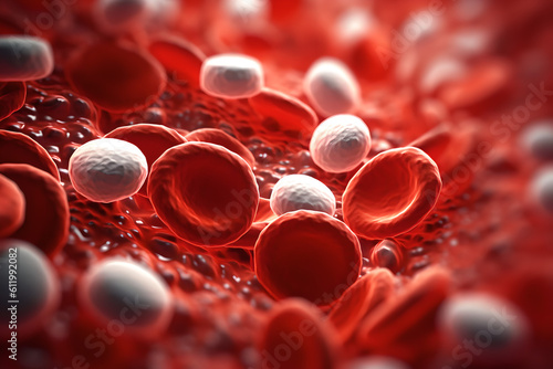 red and white blood cells close up macro Generative AI photo