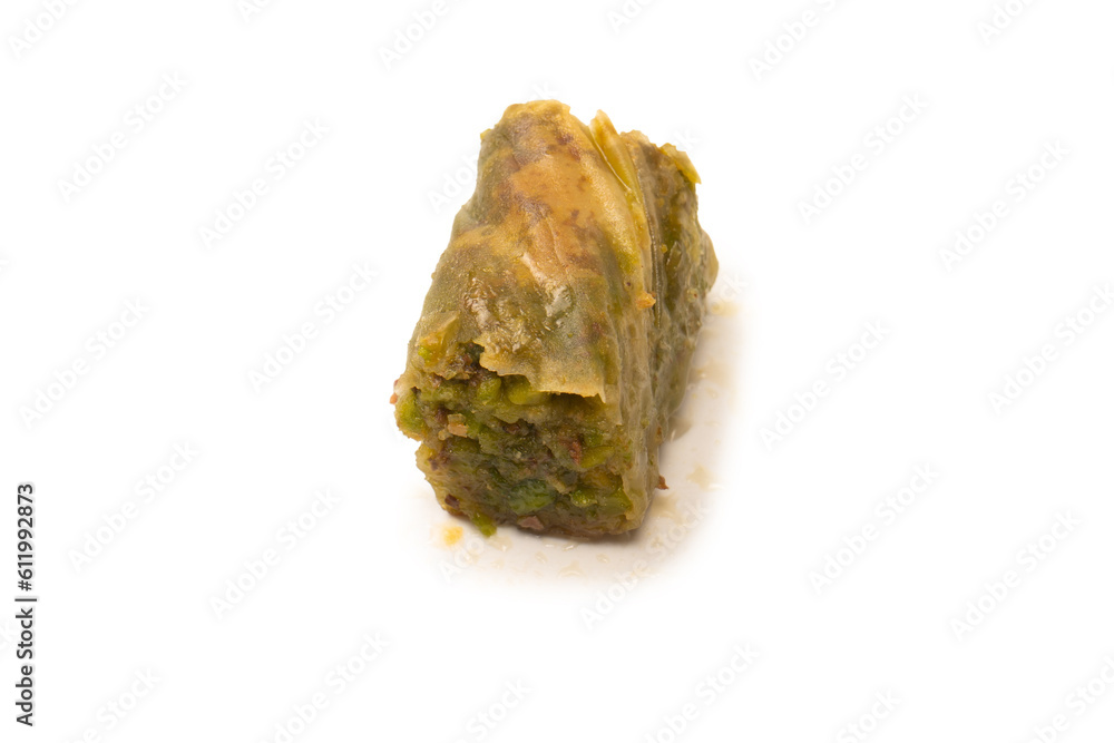 Turkish pistachio baklava isolated on white background. Turkish pistachio baklava isolated on white background.