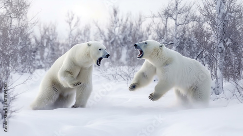 Polar bears annoy each other in the snow, Generative Ai