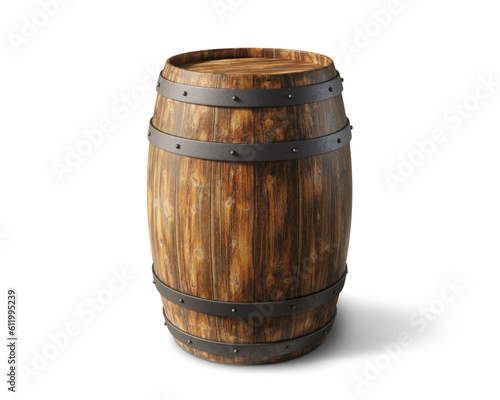 Tableau sur toile Wooden barrel isolated on empty background. 3D Rendering