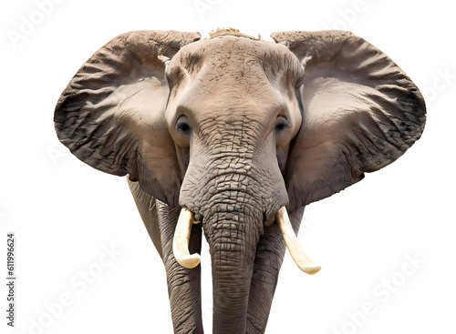 Elephant face shot isolated on transparent background cutout. Generated AI