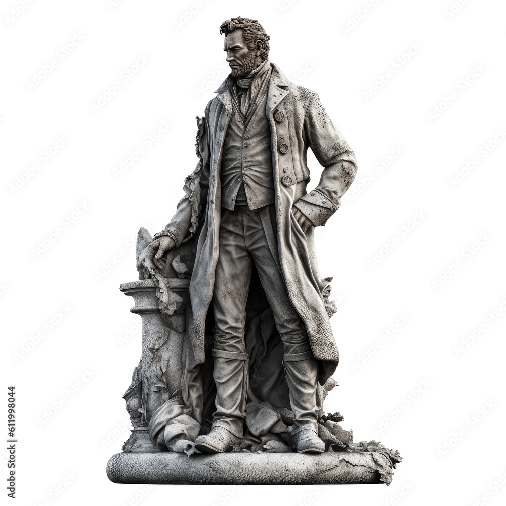 Naklejka premium A sculpture of a man carved from stone stands tall, its features intricately detailed. - generative ai.