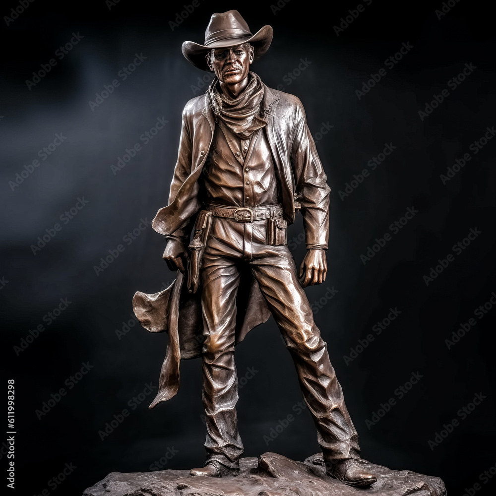 The cowboy stands tall and proud, a bronze statue in the open air. - generative ai The cowboy stands tall and proud, a bronze statue in the open air. - generative ai