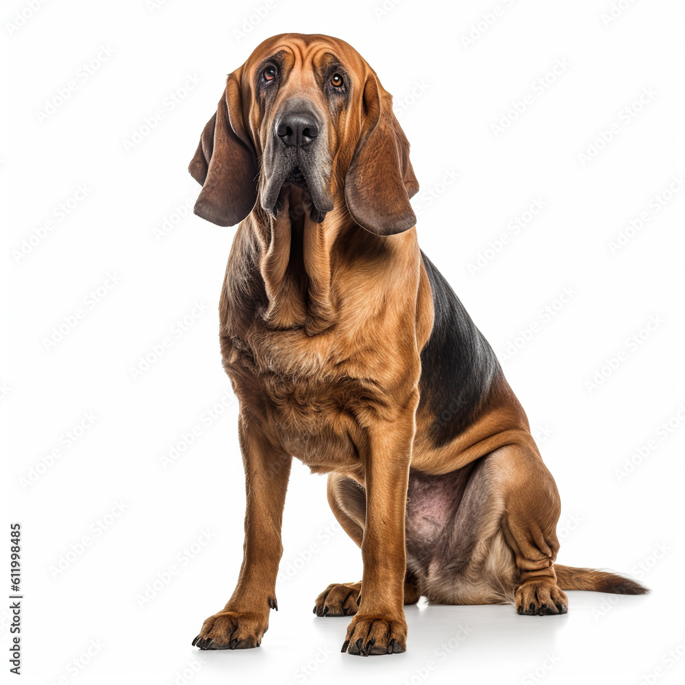 bloodhound dog isolated in a white background, ai generative. - obrazy, fototapety, plakaty 