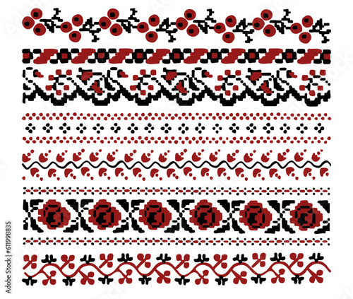 Ukrainian folk embroidery vector pattern set