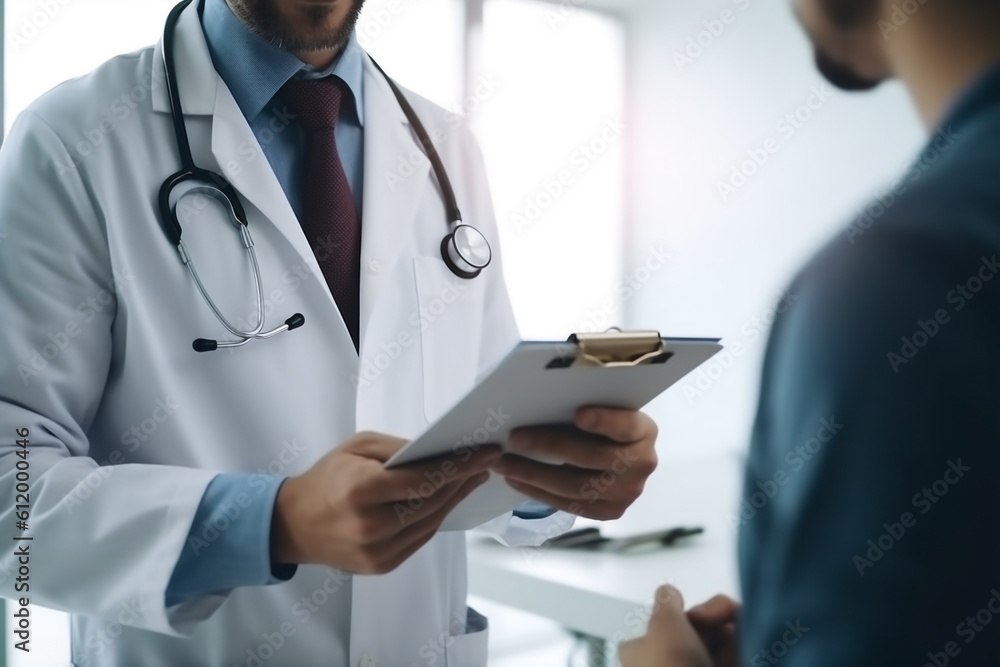 Doctor explain health check document of male patient in medical clinic or hospital health. health and doctor concept. Doctor explain health check document of male patient in medical clinic or hospital health. health and doctor concept.