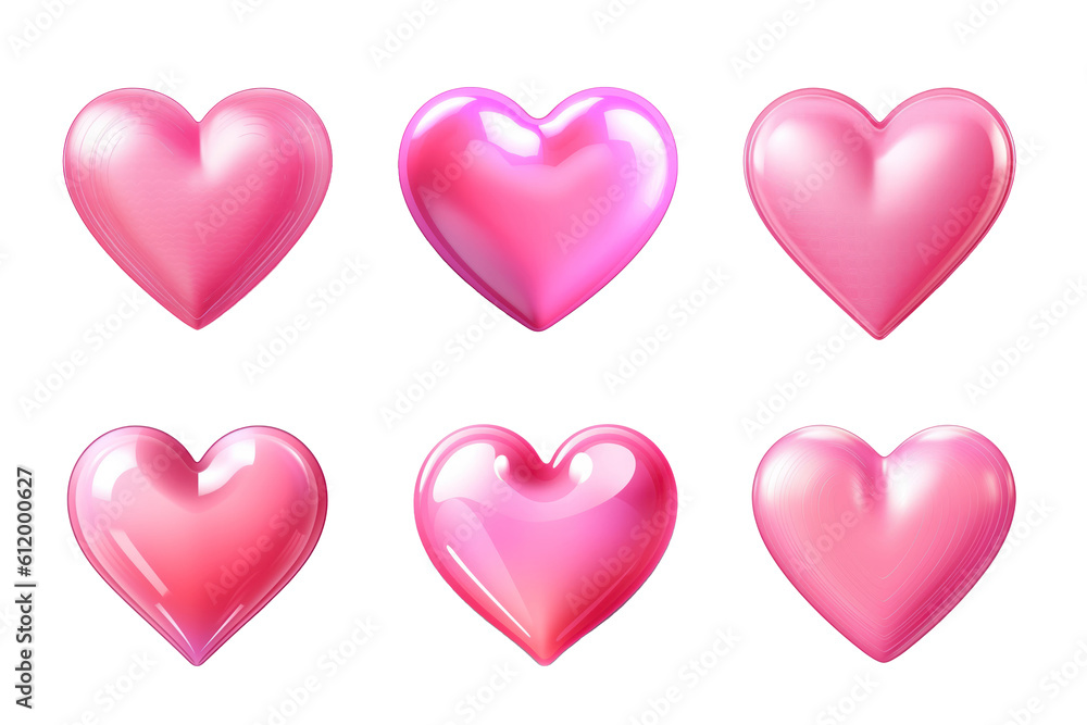 A group of cute pink heart shape isolated on white background.