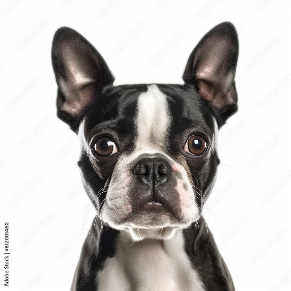 Boston terrier dog isolated in a white background, ai generative. Boston terrier dog isolated in a white background, ai generative.