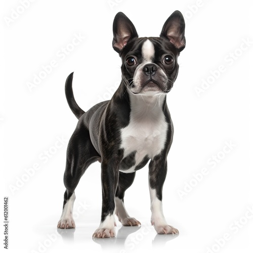 Boston terrier dog isolated in a white background, ai generative. photo