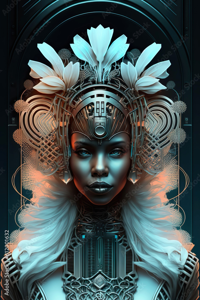 Beautiful African woman, Dark digital art. T-shirt desing. Poster Generative AI Beautiful African woman, Dark digital art. T-shirt desing. Poster Generative AI