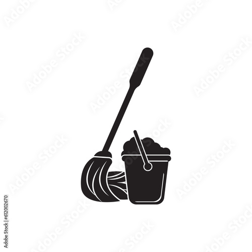 Mop and bucket cleaning vector isolated illustration