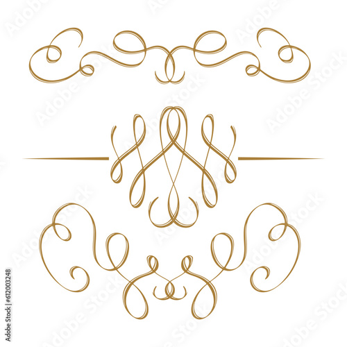 Inc pen calligraphy flourishes set. Vector swirl dividers collection.