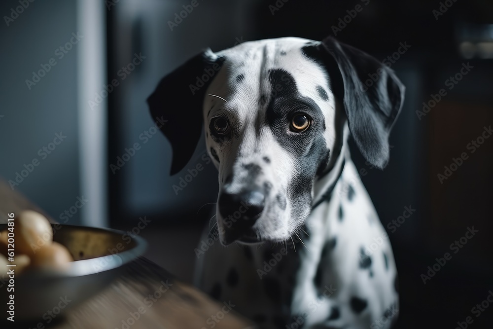 Hungry dog sad eyes view. Generate Ai