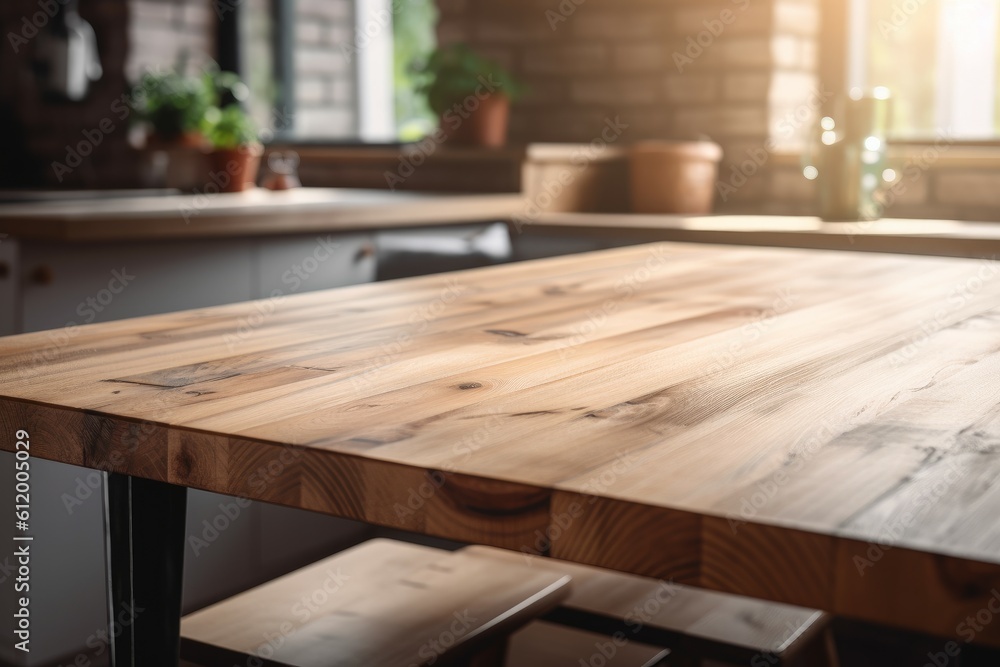 Wood kitchen table. Generate Ai Wood kitchen table. Generate Ai