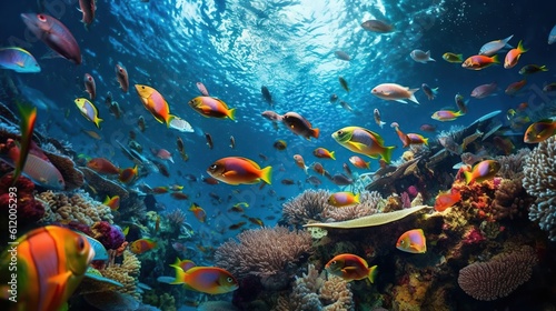 Fish swimming in coral reef 
