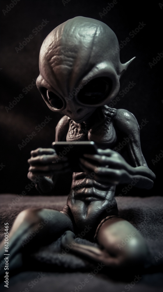 Alien playing with a smartphone Alien playing with a smartphone