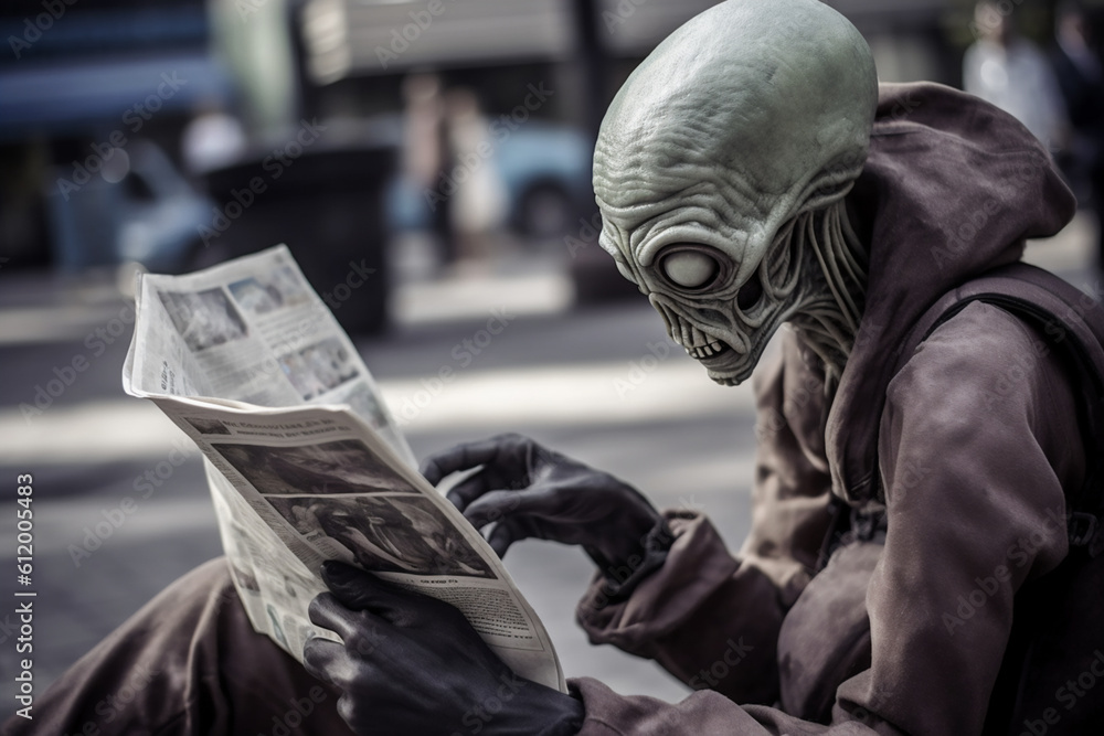 alien reading newspaper alien reading newspaper