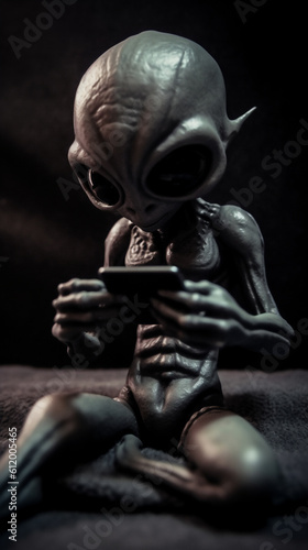 Alien playing with a smartphone