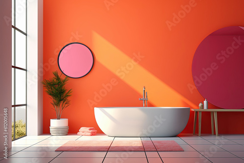 Luxury bathroom interior. Modern bathtub  vibrant colors. Generative AI
