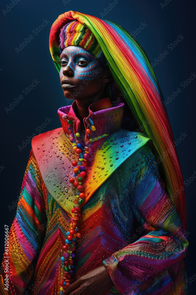 Fototapeta premium African American woman dressed in rainbow clothes, Generative AI